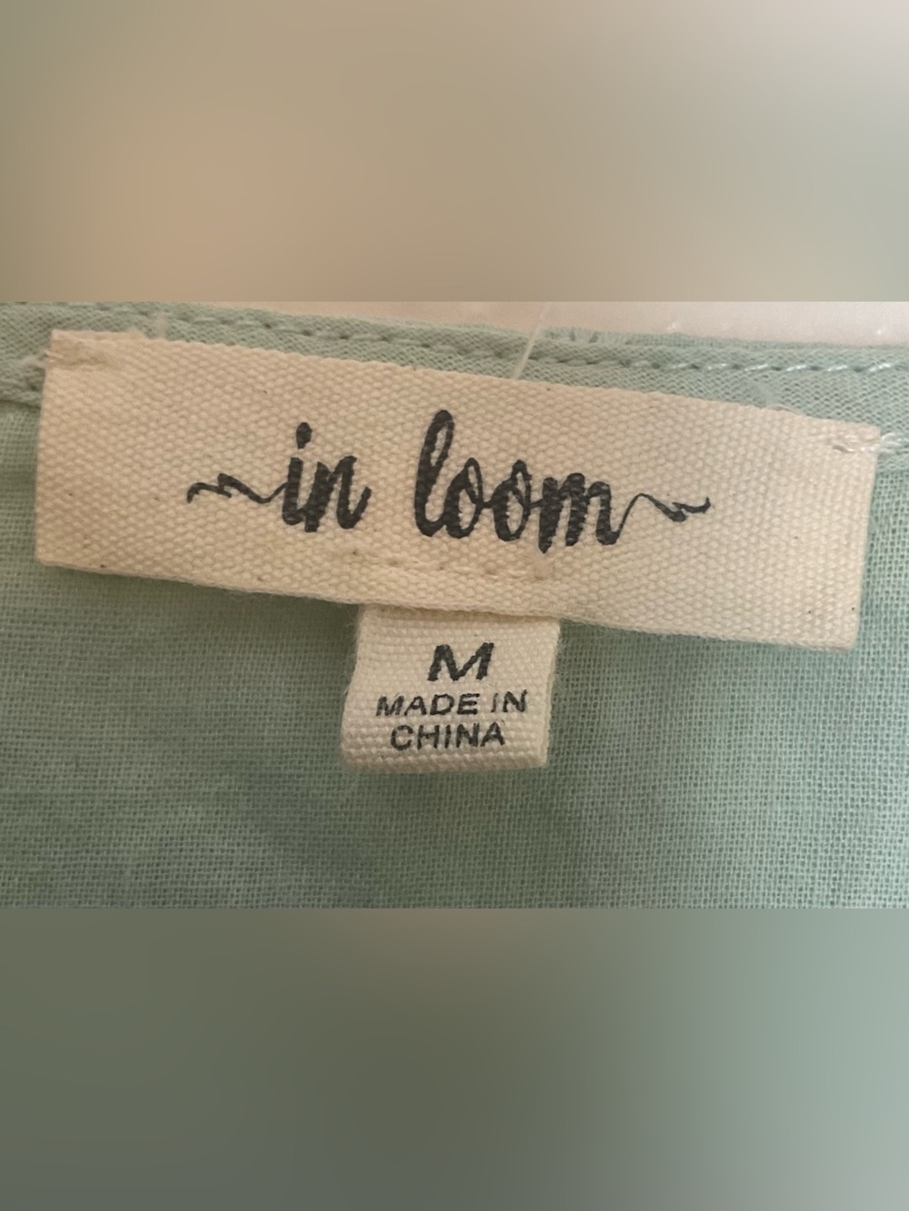 In Loom 100% Cotton Sage Green Swiss Dot Lace Trim Babydoll Blouse Size M - Picture 3 of 9